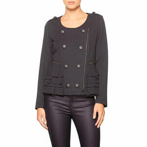 Deja Vu Jacket S Gray Military Ruffled Hem Edgy Chic